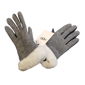 UGG Genuine Shearling Lined Leather Paneled Gloves Light Grey